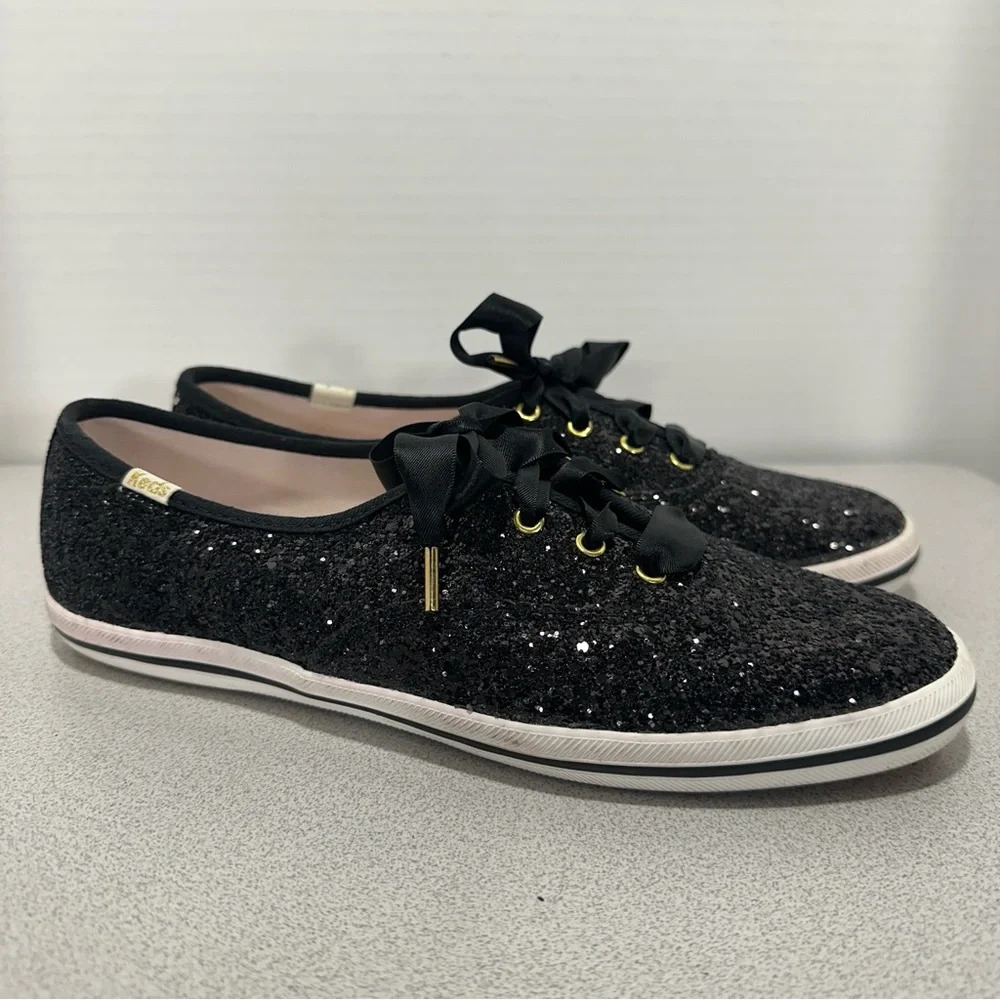 Keds x Kate Spade New York Women's 8 Champion Glitter Sneakers‎ Black WF52882